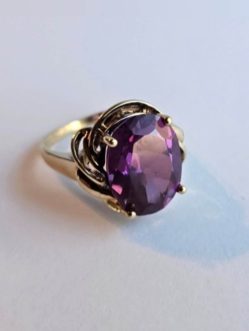 Vintage Large Amethyst Cocktail Ring 925 Gold Plated Statement Ring
